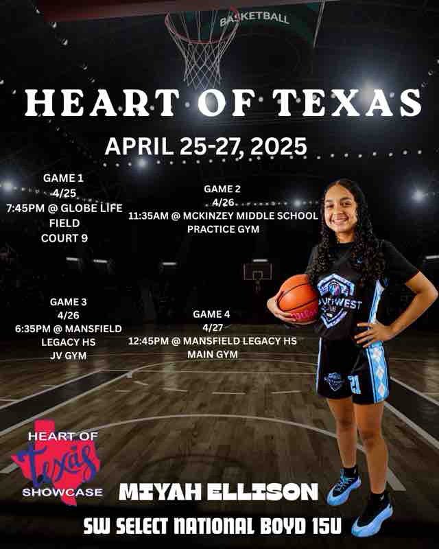 Miyah E (@mellison2011) on Twitter photo Excited for the ❤️ Heart of Texas tournament this weekend!! Coaches come check out <a href="/SWSelectFuture/">Southwest Select 15U Boyd</a>. <a href="/mikemillsnc/">Mike Mills WBB College Recruiting</a> <a href="/roos_hoops/">Austin College Women’s Basketball</a> <a href="/Coach_VaL/">Valerie Huizar</a> <a href="/moreid_thatsme/">Coach Mo Reid</a> <a href="/CoachJamieMoore/">Coach Jamie Moore</a> <a href="/ProspectShowcse/">Prospect_ShowcaseWBB</a> <a href="/WBBRecruiting/">College WBB Recruit</a> <a href="/Lion_WBB/">East Texas A&M WBB</a> Excited for the ❤️ Heart of Texas tournament this weekend!! Coaches come check out <a href="/SWSelectFuture/">Southwest Select 15U Boyd</a>. <a href="/mikemillsnc/">Mike Mills WBB College Recruiting</a> <a href="/roos_hoops/">Austin College Women’s Basketball</a> <a href="/Coach_VaL/">Valerie Huizar</a> <a href="/moreid_thatsme/">Coach Mo Reid</a> <a href="/CoachJamieMoore/">Coach Jamie Moore</a> <a href="/ProspectShowcse/">Prospect_ShowcaseWBB</a> <a href="/WBBRecruiting/">College WBB Recruit</a> <a href="/Lion_WBB/">East Texas A&M WBB</a>