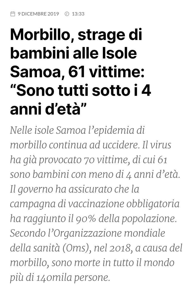 Vitt79209263's tweet photo. A #Samoa un bambino muore immediatamente dopo una vaccinazione, il governo decide di interrompere per un anno le vaccinazioni pediatriche, per un anno zero casi di #Morbillo.
Interviene #OMS, costringe il governo al ripristino delle vaccinazioni.
Dopo una settimana succede questo https://t.co/OvkwLhwOs2