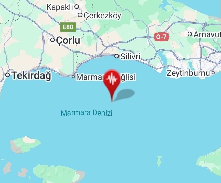 23/04/2025 - 21:46:28'de #Silivri Açıkları, #İstanbul (#Marmara Denizi)  yakınında 3.8 büyüklüğünde bir #deprem meydana geldi.
