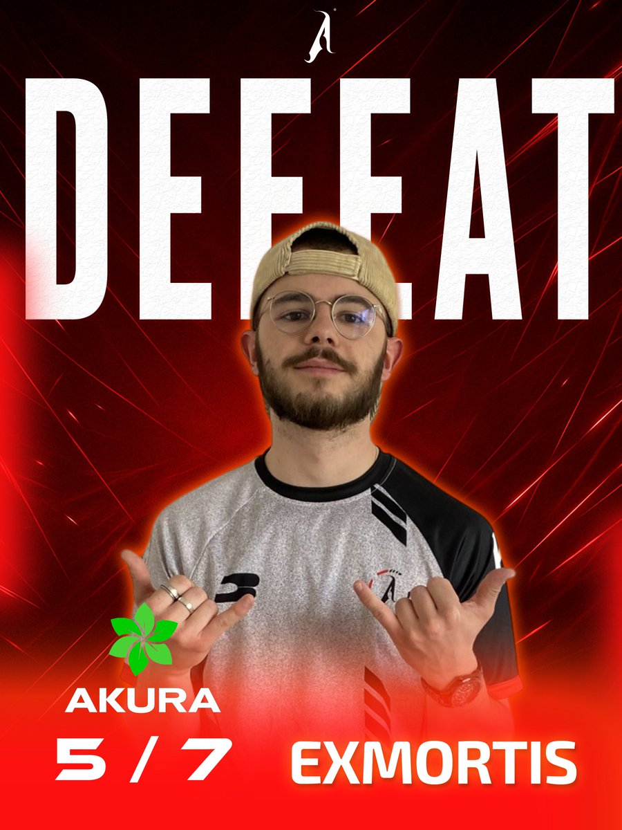 [   RÉSULTAT - <a href="/ELC_EsportsR6/">Euro League&Cup</a> ]  

⚠️Défaite de nos joueurs hier soir face à <a href="/ExMortis_eSport/">ExMortis_eSports</a> . 

❌Score : 5 - 7 

 Un match intense où l’équipe Akura s’est battue jusqu’au bout. L’apprentissage continue, on reviendra plus fort.  

#UnitedForEternalVictory❤️‍🔥