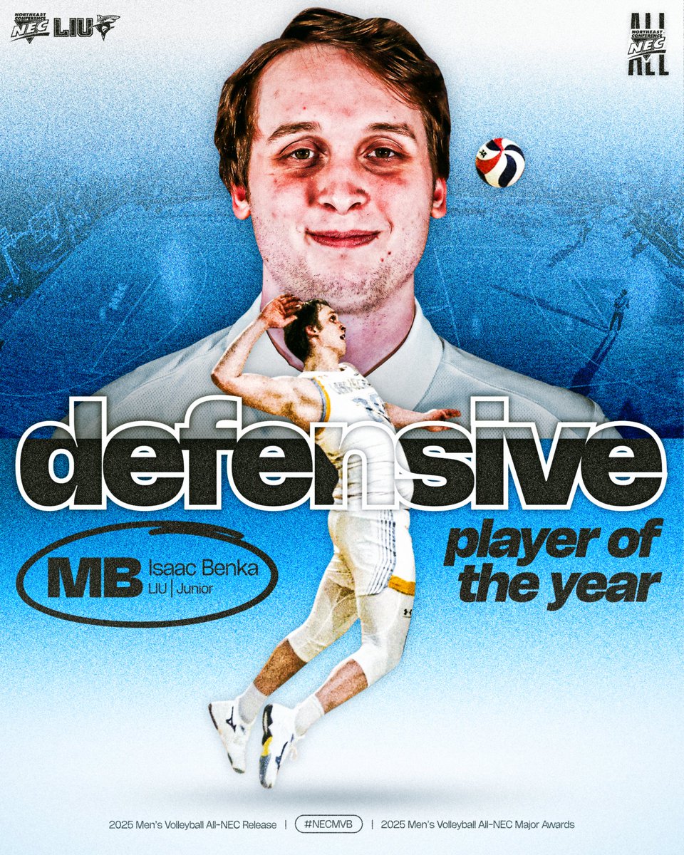 NECsports's tweet photo. ๐๐
2025 #NECMVB Defensive Player of the Year
๐๐๐ฎ๐ฎ๐ฐ ๐๐ฒ๐ป๐ธ๐ฎ, @LIUAthletics โจ
ยป Leads the league with 86 blocks
ยป Ranks 11th in the NCAA 1.08 blocks/set
ยป Helped lead LIU to the #2 seed in the NEC Tourney
ยป The first-ever ๐ฆ to win a major award
#NECelite x #NECDPOY https://t.co/kjBzBhRblL