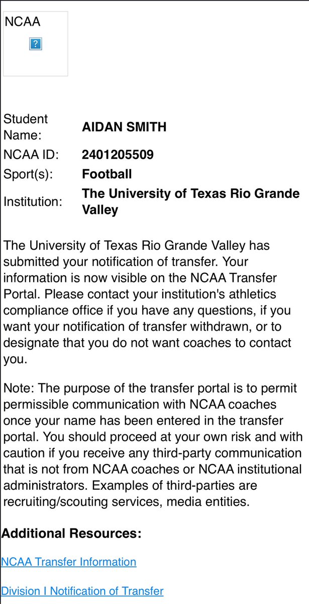Aidan Smith (@aidansmith316) on Twitter photo Officially entering the transfer portal with 4 years of eligibility remaining and a 4.0 GPA <a href="/CoachTBush/">Travis Bush</a> <a href="/CoachBGamble/">Brian Gamble</a> <a href="/UTRGVFootball/">UTRGV Football</a> Officially entering the transfer portal with 4 years of eligibility remaining and a 4.0 GPA <a href="/CoachTBush/">Travis Bush</a> <a href="/CoachBGamble/">Brian Gamble</a> <a href="/UTRGVFootball/">UTRGV Football</a>