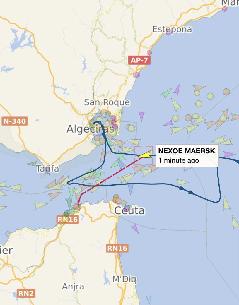 MarocBds's tweet photo. في هذه الأثناء، تتجه Nexoe MAERSK إلى ميناء طنجة لنقل شحنات عسكرية أمريكية من قطع غيار طائرات F-35 نحو ميناء حيفا المحتلة. إن التورط في الإبادة الجماعية خيانة لا تغتفر للشعب الفلسطيني، لنعلي الصوت ضد هذا التواطؤ المخزي، الشعب يريد رحيل السفينة! 

  #العدو_في_الميناء https://t.co/9ZkNpdcLzd