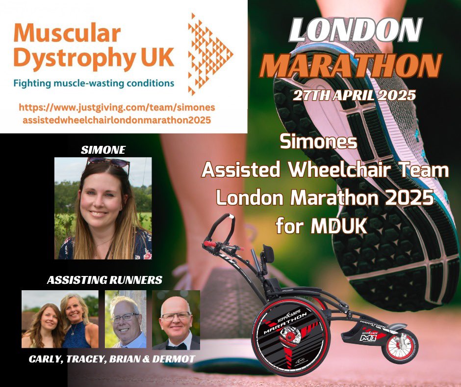Running in the London Marathon on Sunday in an Assisted Wheelchair team entry. Pushing Simone in a unique wheelchair supported my Muscular Dystrophy Uk. 
Look out for us as we start at 1030am in the blue zone. #bbcessex, #bbclookeast,