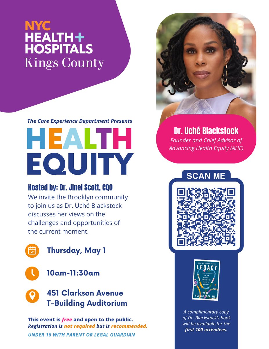 NYC Health+Hospitals/Kings County (@kingscountyhosp) on Twitter photo Change begins with conversation. 🗣️ Be part of a vital dialogue with Dr. Uché Blackstock on May 1, 10–11:30AM <a href="/KingsCountyHosp/">NYC Health+Hospitals/Kings County</a> T-Building Auditorium. Hosted by Dr. Jinel Scott. Free & open to the community. #WeAreKings Change begins with conversation. 🗣️ Be part of a vital dialogue with Dr. Uché Blackstock on May 1, 10–11:30AM <a href="/KingsCountyHosp/">NYC Health+Hospitals/Kings County</a> T-Building Auditorium. Hosted by Dr. Jinel Scott. Free & open to the community. #WeAreKings