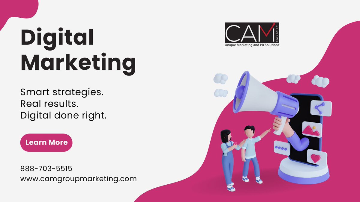 CAM_Group_LLC's tweet image. Why do companies need help with digital marketing? Because strategy, SEO, ads &amp;amp; content take time and expertise. Let CAM Group, LLC boost your brand &amp;amp; ROI. 
📞 888-703-5515
🌐 camgroupmarketing.com/online-marketi…
#DigitalMarketing #MarketingHelp #CAMGroup #MarketingStrategy 💻📈