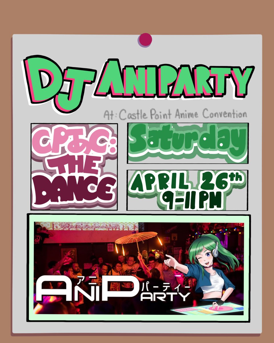 Castle Point Anime Convention (@castlepointcon) on Twitter photo We’re very excited to welcome back AniParty to the convention this year! Aniparty (<a href="/anisongparty/">AniSong Party</a>), the premier U.S. anisong DJ club event which is influenced by the “anikura” subculture of music nightclub events. We’re very excited to welcome back AniParty to the convention this year! Aniparty (<a href="/anisongparty/">AniSong Party</a>), the premier U.S. anisong DJ club event which is influenced by the “anikura” subculture of music nightclub events.