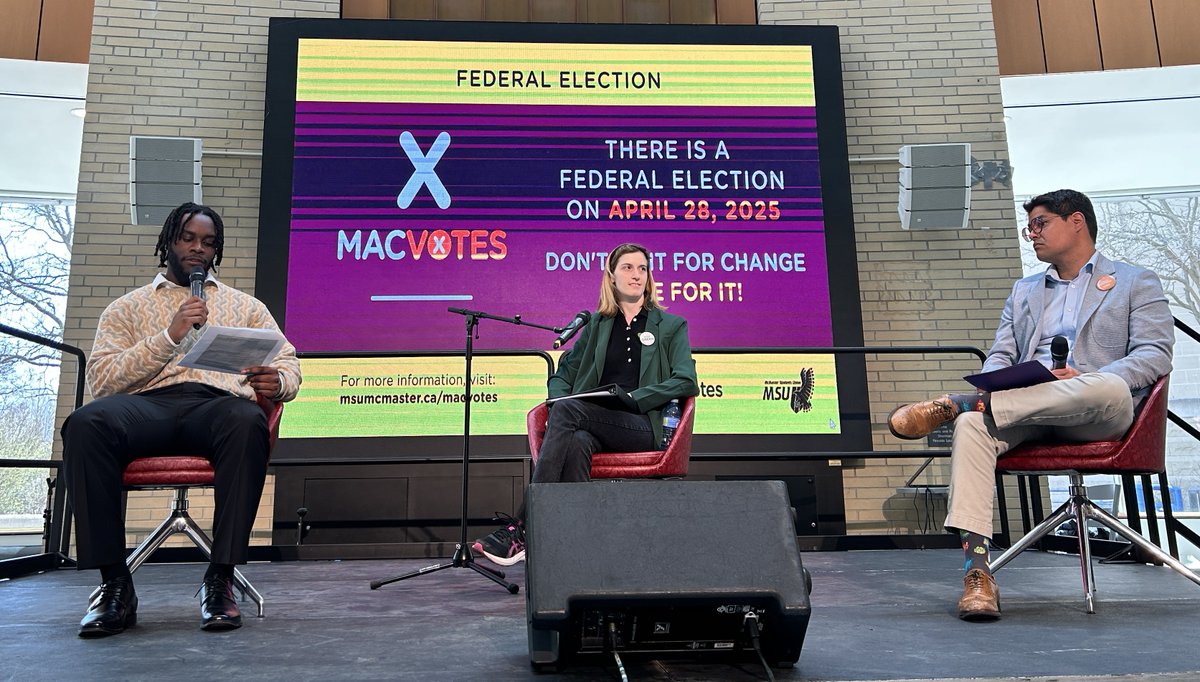 Debate today with Roberto Henriquez (NDP) at <a href="/McMasterU/">McMaster University</a>. Among topics: affordable housing, tuition/student debt, Indigenous curricula and faculty. 
Heartened to hear so many Mac students, from all over the country, voted in oncampus advance polling last week.
<a href="/CanadianGreens/">Green Party of Canada</a>