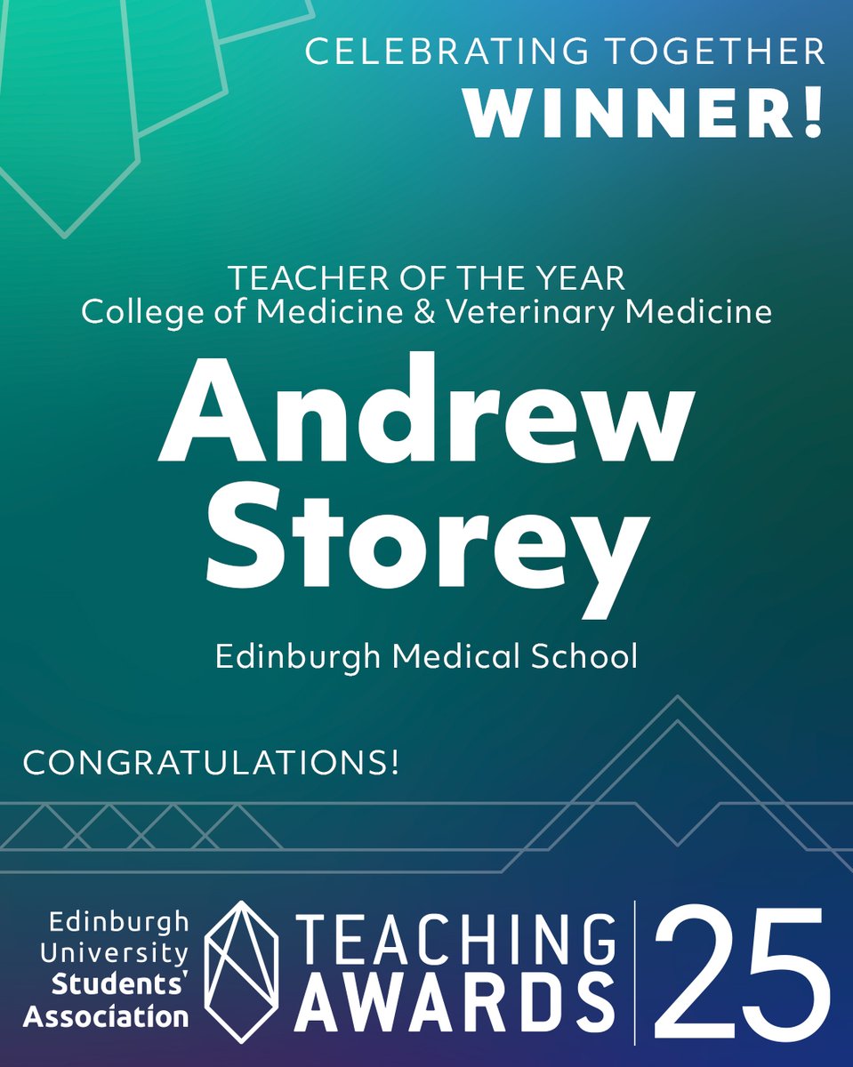 Edinburgh University Students' Association (@edunistudents) on Twitter photo Congratulations to Andrew Storey, winner of Teacher of the Year for the College of Medicine & Veterinary Medicine – well done Andrew! <a href="/EdinUniMedicine/">Edinburgh Medical School</a> Congratulations to Andrew Storey, winner of Teacher of the Year for the College of Medicine & Veterinary Medicine – well done Andrew! <a href="/EdinUniMedicine/">Edinburgh Medical School</a>