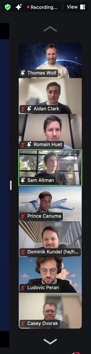 Prince Canuma (@prince_canuma) on Twitter photo What a day! ❤️
Got to e-meet and ask questions to <a href="/sama/">Sam Altman</a>, <a href="/Thom_Wolf/">Thomas Wolf</a> (HF🤗) and <a href="/_aidan_clark_/">Aidan Clark</a> around the upcoming OS models from <a href="/OpenAI/">OpenAI</a>.
I’m super excited about their commitment to OS and can’t wait to help bring their models to MLX 🚀 What a day! ❤️
Got to e-meet and ask questions to <a href="/sama/">Sam Altman</a>, <a href="/Thom_Wolf/">Thomas Wolf</a> (HF🤗) and <a href="/_aidan_clark_/">Aidan Clark</a> around the upcoming OS models from <a href="/OpenAI/">OpenAI</a>.
I’m super excited about their commitment to OS and can’t wait to help bring their models to MLX 🚀