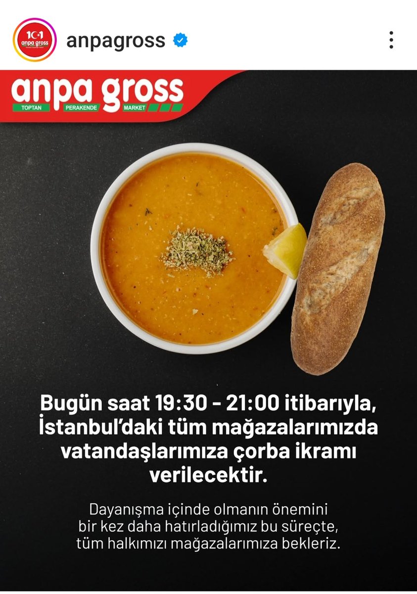 Reklâm olsun diye değil  .
Yurdum esnafı <a href="/anpagross/">Anpa Gross</a> ALLAH cc  sana hayırlı  bereketli işler versin  sayınız  artsın İnşallah 
 .
#deprem
#depremistanbul 
#ANPAGROS
<a href="/TC_icisleri/">T.C. İçişleri Bakanlığı</a>
<a href="/TCTarim/">T.C. Tarım ve Orman Bakanlığı</a> 
<a href="/RTErdogan/">Recep Tayyip Erdoğan</a> 
Birde belki yüzü kızaran  tüccar  marketler  olur.