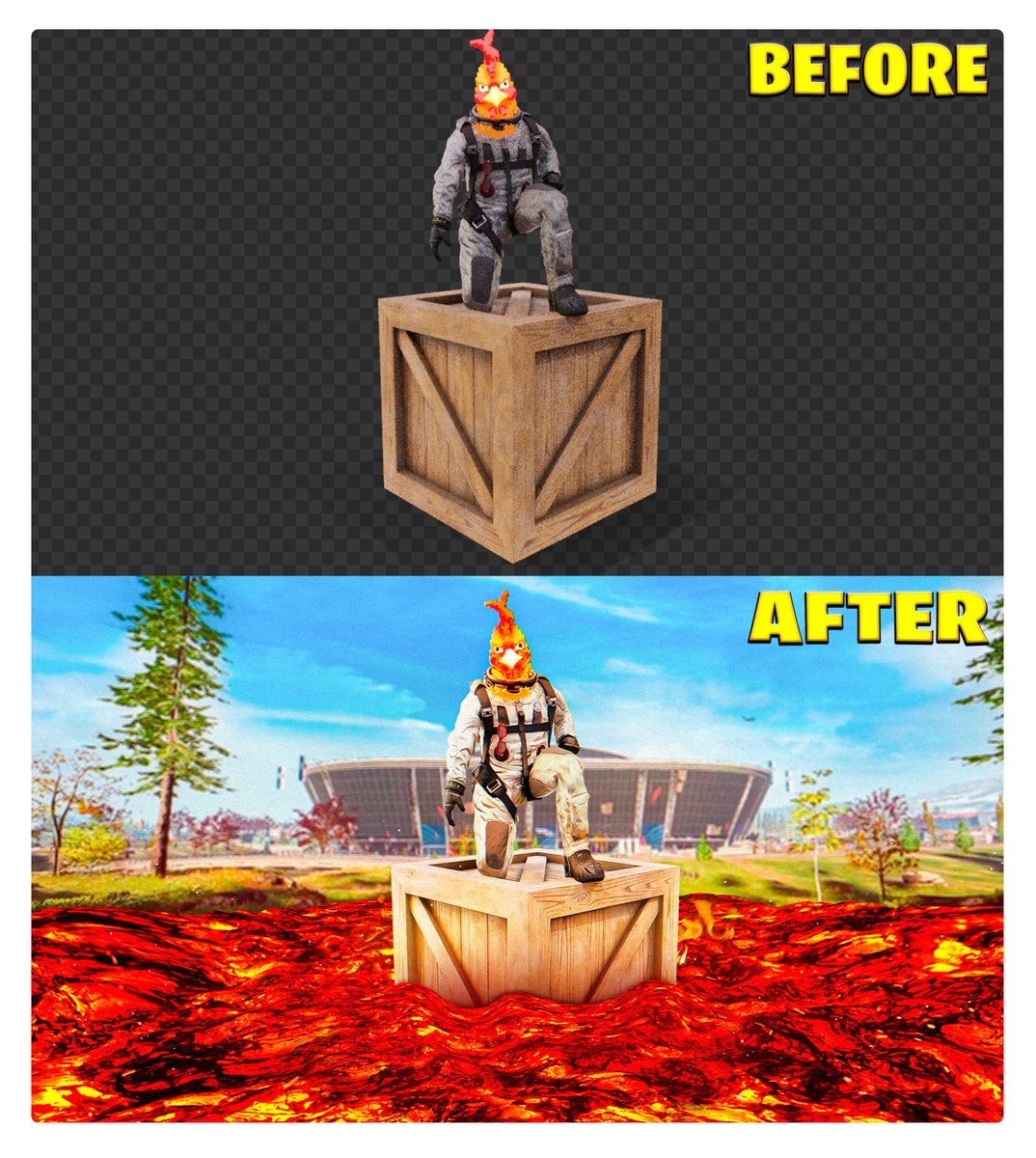 "The floor is lava in Warzone" Thumbnail process