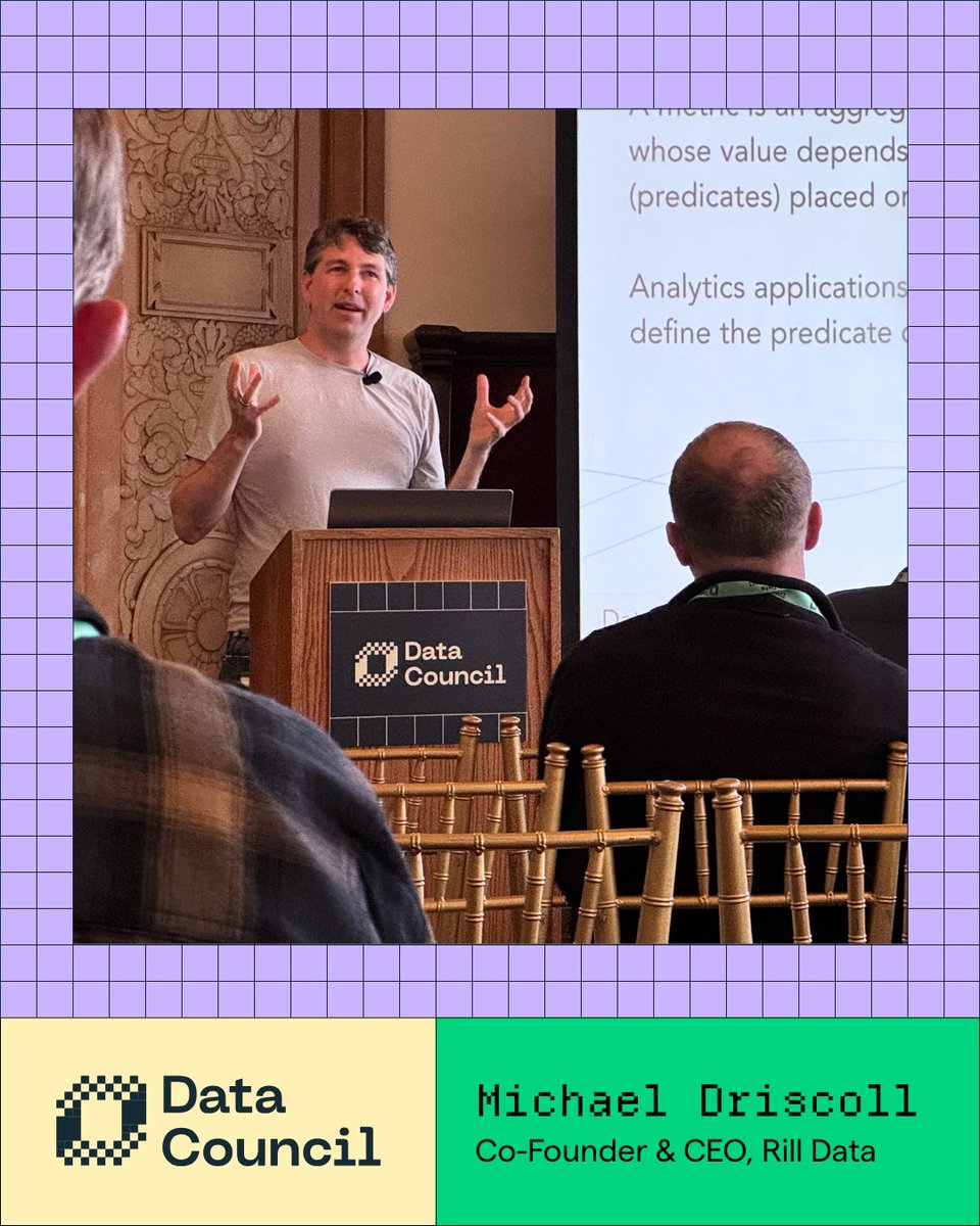 Data Council (@datacouncilai) on Twitter photo Slow metric exploration? Duck that.
For metrics to be useful, they need to be explorable.
For exploration to be useful, it better be fast.
<a href="/medriscoll/">Michael E. Driscoll</a> (<a href="/RillData/">Rill Data</a>) shared a SQL-based metrics layer built for high-performance analytics databases like <a href="/duckdb/">DuckDB</a> & <a href="/ClickHouseDB/">ClickHouse</a>. Slow metric exploration? Duck that.
For metrics to be useful, they need to be explorable.
For exploration to be useful, it better be fast.
<a href="/medriscoll/">Michael E. Driscoll</a> (<a href="/RillData/">Rill Data</a>) shared a SQL-based metrics layer built for high-performance analytics databases like <a href="/duckdb/">DuckDB</a> & <a href="/ClickHouseDB/">ClickHouse</a>.