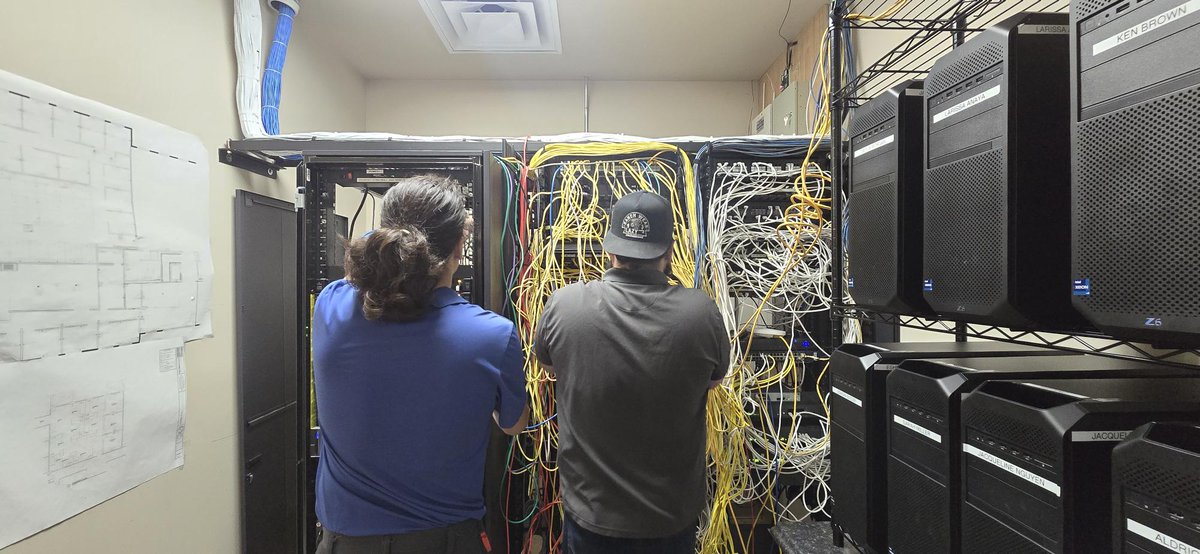 Its time to organize these wires like cable calculus, Ricky and Carlos are locked in #teamcsg #cablingsolutionsgroup #structuredcabling #cablecleanup #lowvoltage #serverrack #mdf #idf #technician #onthejob #inthefield