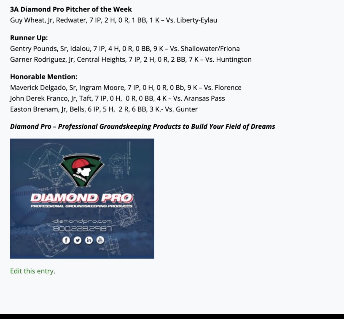 Gentry Pounds (@gentrypounds) on Twitter photo Runner up 3A pitcher of the week and strikeout leader board.<a href="/driveitdeep/">Mike Montgomery</a> <a href="/jc_bunch/">JC Bunch</a> <a href="/Jefflightfoot4/">Jeff lightfoot</a> <a href="/CoachTJohnson45/">Tyler Johnson</a> <a href="/Gcobb10/">Garrett Cobb</a> <a href="/HsIdalou/">Idalou Baseball</a> <a href="/3ATxHsBaseball/">3ATxHsBaseball</a> <a href="/coachbanthony/">Brody Anthony</a> <a href="/Mike_Biel/">Mikey Bielamowicz</a> Runner up 3A pitcher of the week and strikeout leader board.<a href="/driveitdeep/">Mike Montgomery</a> <a href="/jc_bunch/">JC Bunch</a> <a href="/Jefflightfoot4/">Jeff lightfoot</a> <a href="/CoachTJohnson45/">Tyler Johnson</a> <a href="/Gcobb10/">Garrett Cobb</a> <a href="/HsIdalou/">Idalou Baseball</a> <a href="/3ATxHsBaseball/">3ATxHsBaseball</a> <a href="/coachbanthony/">Brody Anthony</a> <a href="/Mike_Biel/">Mikey Bielamowicz</a>