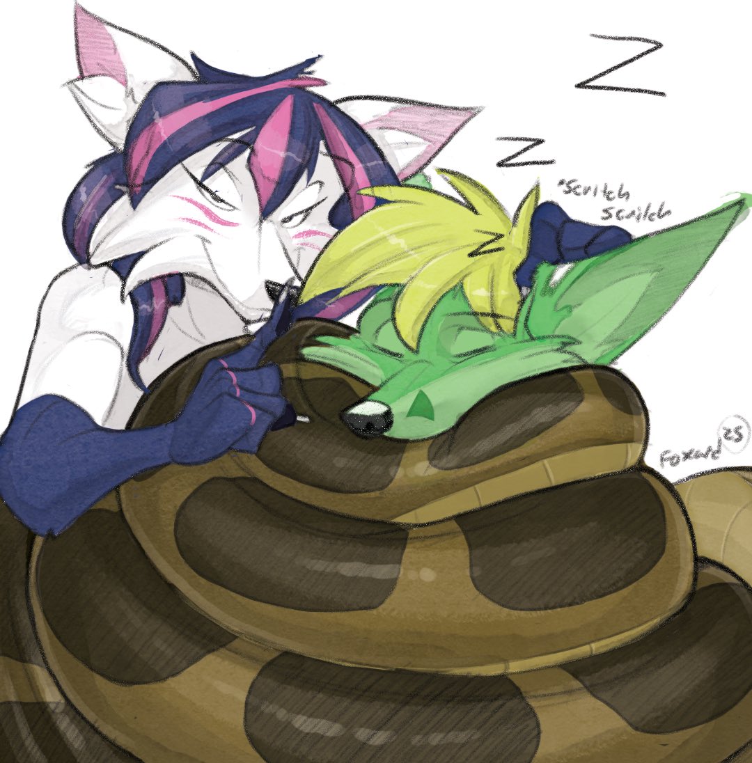 Birthday gift for Patty, making sure Danny gets his sleepies in.

#coils #snake #hypnosis #furry #furryartwork