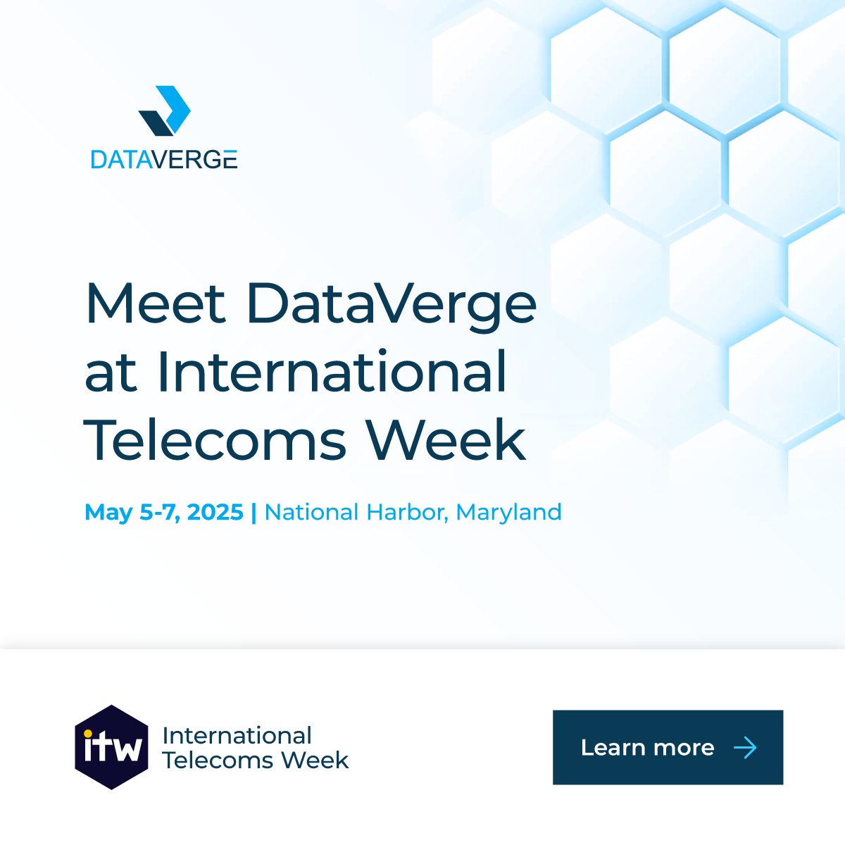 DataVerge's tweet image. We&apos;re heading to @ITW_Telecoms #ITW2025! 🚀

The DataVerge team will be in National Harbor, May 4-7, ready to talk all things connectivity. Contact Ray Sidler, Ruben Magurdumov, or Jay Bedovoy to schedule a meeting!

#TelecomWeek #DataCenters #DigitalInfrastructure