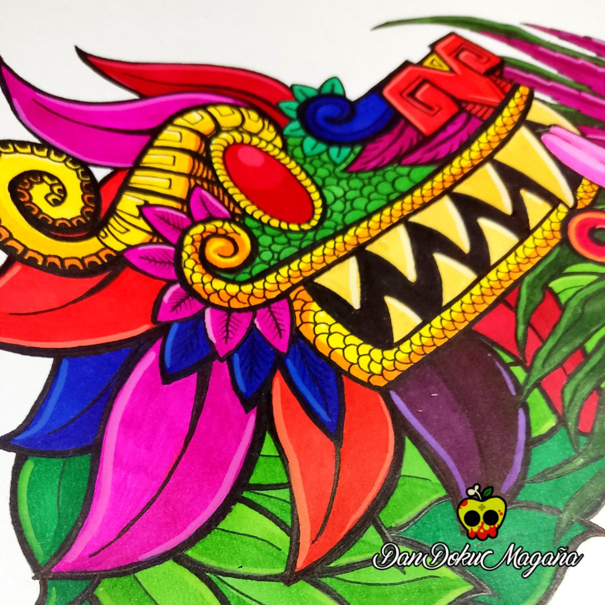 Working on a different project using the traditional method, only alcohol  markers and acrylic paint Have a wonderful day everyone #traditionaldrawing  #quetzalcóatl #roots #markers #acrilicmarkers #alcoholmarkers #artist  #ilustracion #tecnica #tradicional