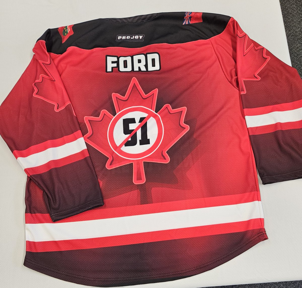 Projoy85's tweet image. A friendly Canadian remember that Canada is "NOT FOR SALE".  We are sending this hockey jersey and polo shirt to Premier Doug Ford and we hope that he will wear them proudly. Keep championing for our province and the businesses who reside here and remember to keep your ELBOWS UP!