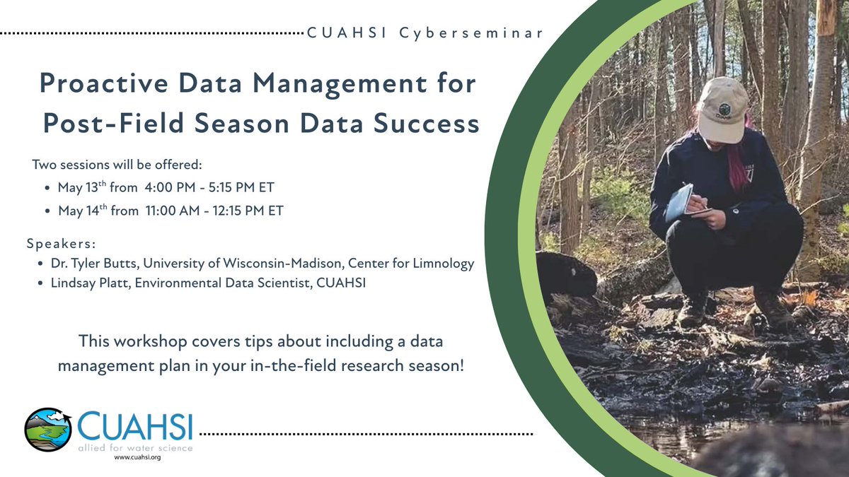 Register now for this free webinar on Proactive Data Management for Post-Field Season Data Success! Tips about including a data management plan in your field season planning will be covered. There are two sessions to choose from, May 13 or 14.
us06web.zoom.us/webinar/regist…