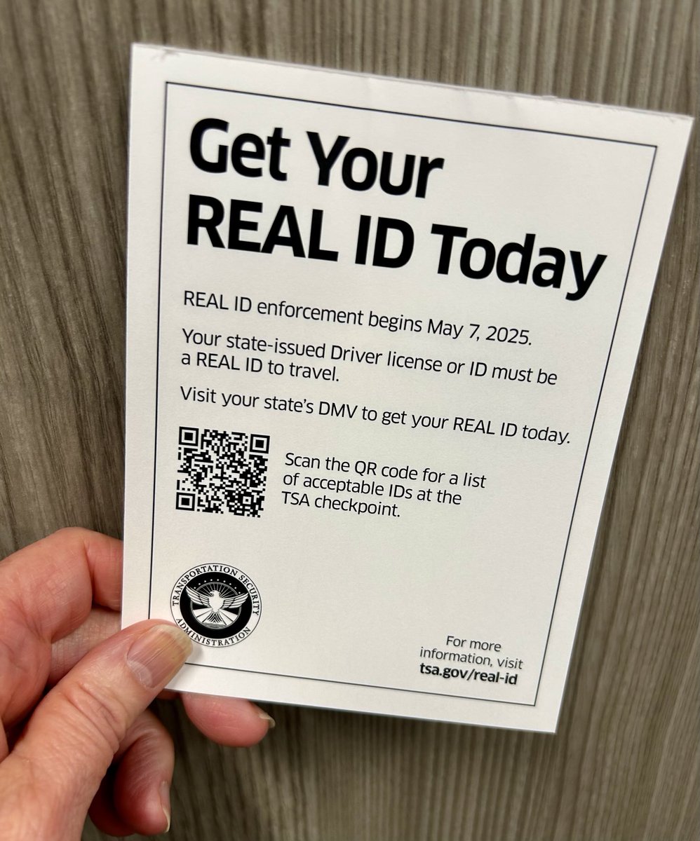 Friendly reminder that REAL ID enforcement begins on May 7th. That’s only 13 days away!