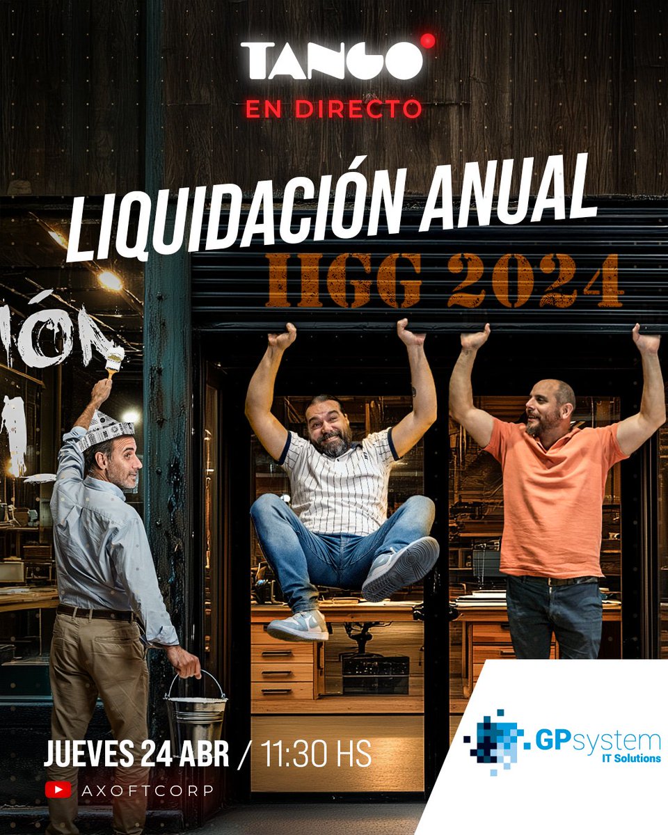 gpsystemit's tweet image. #TangoEnDirecto 👉 Te esperamos mañana jueves a las 11:30 hs en el directo de Liquidación anual IIGG 2024 donde eremos como realizar la liquidación anual de ganancias 2024, la importación de SiRADIG, generación de SICORE y formulario F.1359.

🔴 youtube.com/live/hWRrqGSMw…