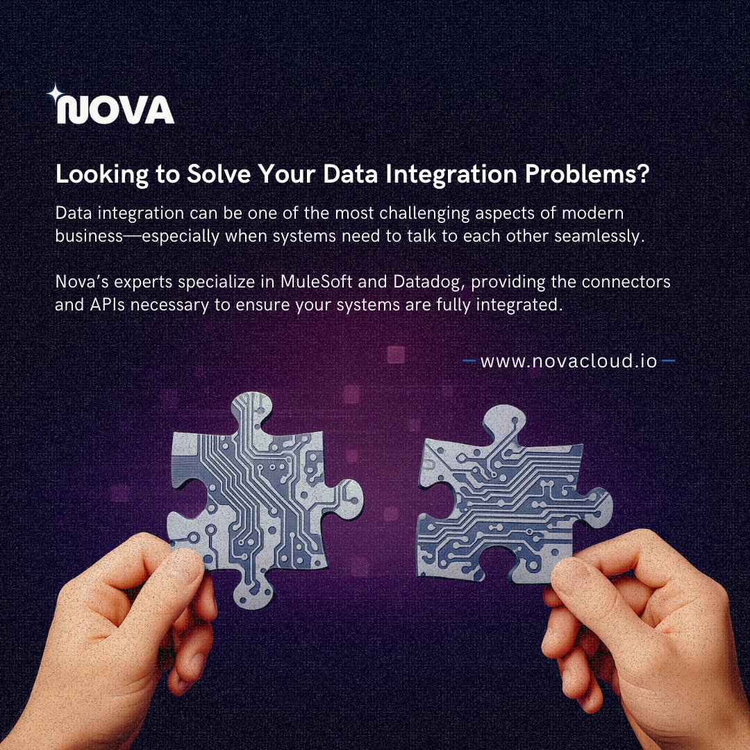 Let’s Connect—If you’re struggling with data integration, Nova is ready to help streamline your systems and ensure they’re working together efficiently. #Nova #NovaCloud #DataIntegration #TechSolutions