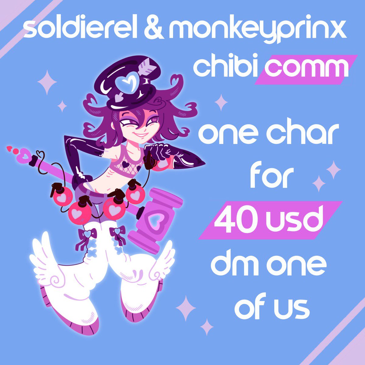 monkeyprinx's tweet photo. monkey prinx's birthday is coming this sunday, so them and SoldierEl are opening 2 collab c0mm1ss10n sl0ts to make some m0ney for the celebration!! 
more info on the picture, pls DM either of us💘💋 https://t.co/nJFcoQxotg