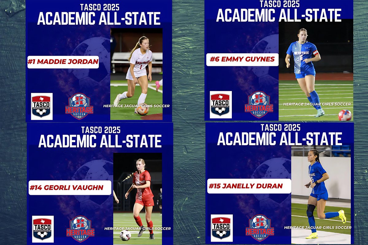 Heritage Girls Soccer (@jagsoccergirls) on Twitter photo Congratulations to our 4 year seniors, as all 4 earned <a href="/tascosoccer/">TASCO</a> Academic All-State honors !!🫶👏🏼
<a href="/MidloHeritage/">Heritage HS</a> <a href="/MISD_Athletics/">Midlothian ISD Athletics</a> Congratulations to our 4 year seniors, as all 4 earned <a href="/tascosoccer/">TASCO</a> Academic All-State honors !!🫶👏🏼
<a href="/MidloHeritage/">Heritage HS</a> <a href="/MISD_Athletics/">Midlothian ISD Athletics</a>
