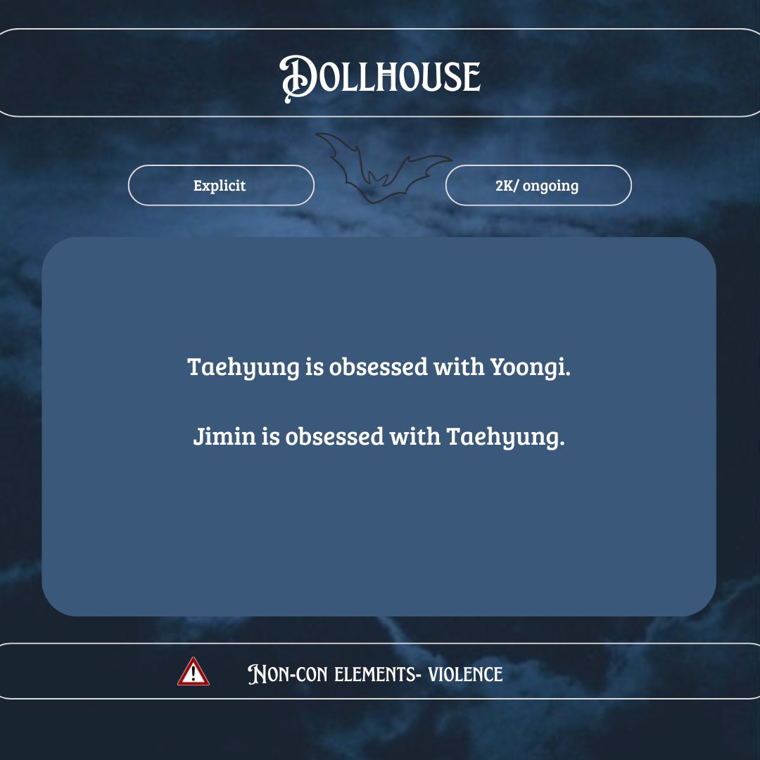 ₊˚⋆☪︎ Dollhouse ⋆˚₊

• Explicit.
• 2K / ongoing.
• Non-con elements - violence.

💙: archiveofourown.org/works/64879018