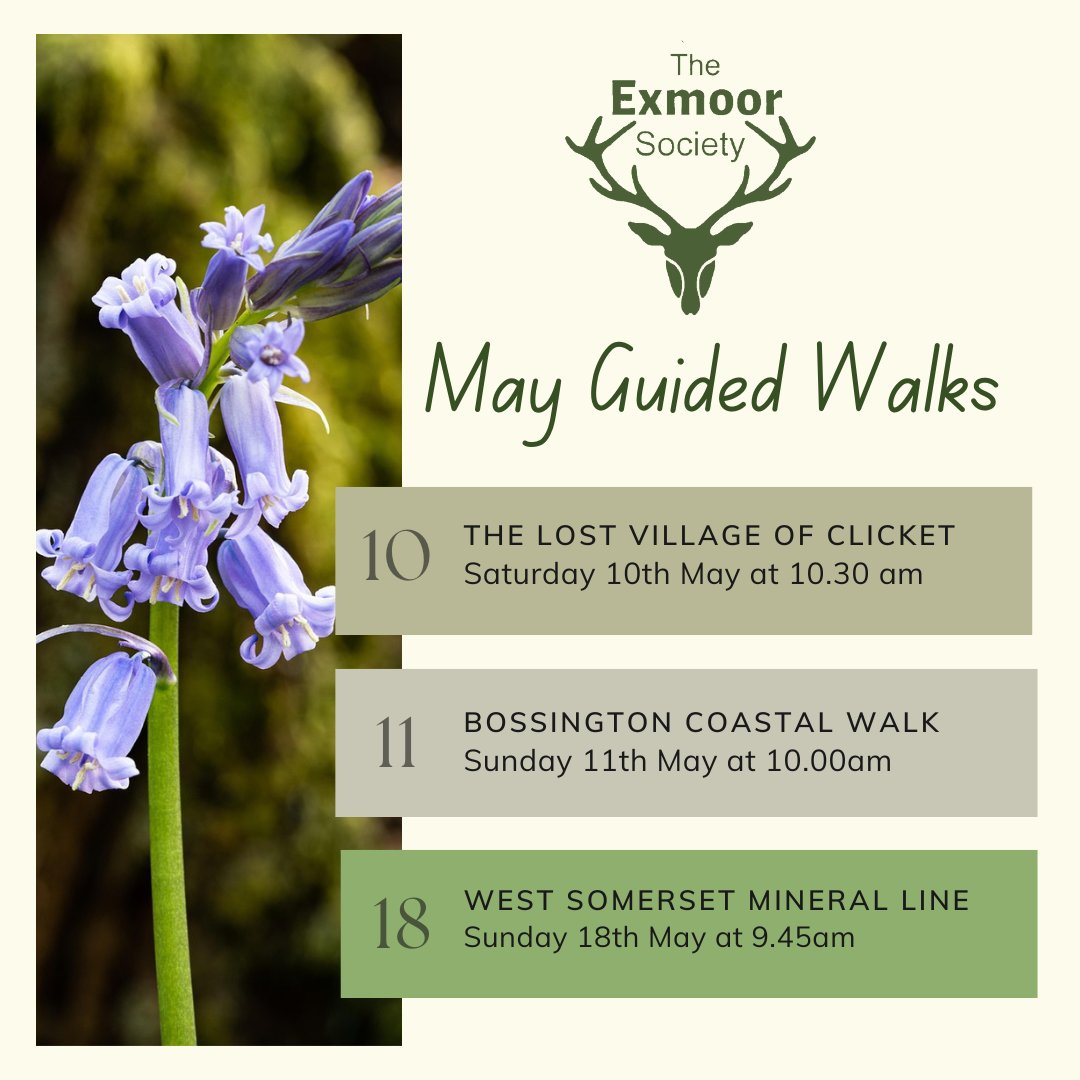ExmoorSociety's tweet photo. We have some fantastic guided walks coming up next month! 🚶‍♀️

From exploring the lost village of Clicket to learning about the wonderful wildlife of Bossington Beach and Porlock Marsh, these are walks not to be missed! 🐟

To book, visit:
https://t.co/43PyRgaUqT https://t.co/fWF5XlQobY