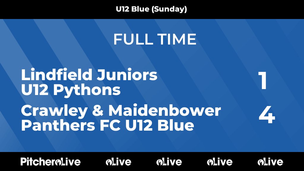 FULL TIME: Lindfield Juniors U12 Pythons 1 - 4 Crawley &amp; Maidenbower Panthers FC U12 Blue

A good win on the road for Under 12 Blue as their league season reaches the final few games

#COYP
cmpanthersfc.com/teams/281981/m…