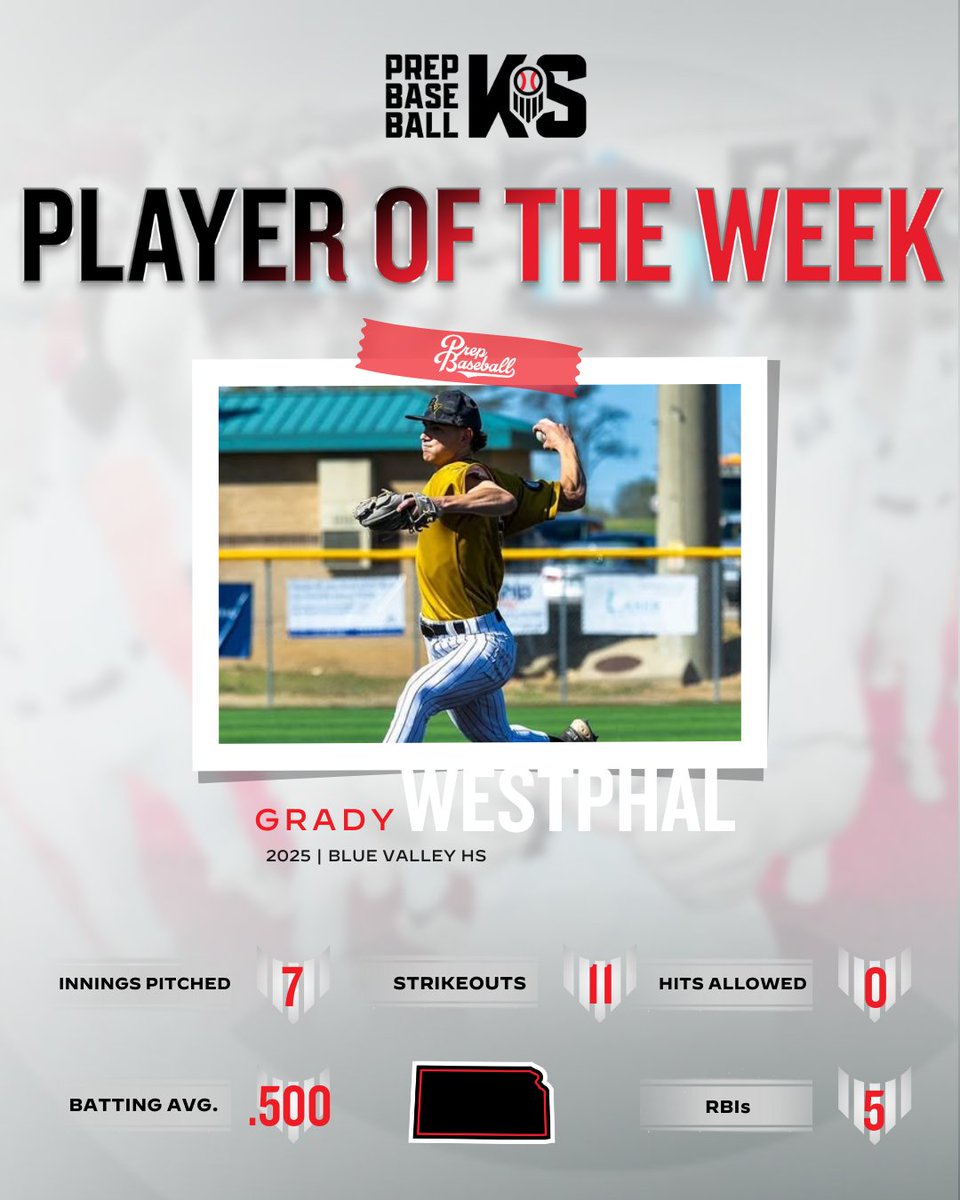 Prep Baseball Kansas (@prepbaseballks) on Twitter photo ๐ ๐๐๐๐๐ผ๐ผ ๐๐๐ผ๐๐๐ ๐๐ ๐๐๐ ๐๐๐๐: ๐๐๐๐ ๐๐๐๐ ๐
<a href="/GradyW27/">Grady Westphal</a> from <a href="/BVHSHomeRunClub/">BVHSHomeRunClub</a> earns this week's honors after a standout week on both sides of the ball.
The @texasbaseball signee dominated the mound with an 11-strikeout no-hitterโjust two HBPs shy of ๐ ๐๐๐๐๐ผ๐ผ ๐๐๐ผ๐๐๐ ๐๐ ๐๐๐ ๐๐๐๐: ๐๐๐๐ ๐๐๐๐ ๐
<a href="/GradyW27/">Grady Westphal</a> from <a href="/BVHSHomeRunClub/">BVHSHomeRunClub</a> earns this week's honors after a standout week on both sides of the ball.
The @texasbaseball signee dominated the mound with an 11-strikeout no-hitterโjust two HBPs shy of