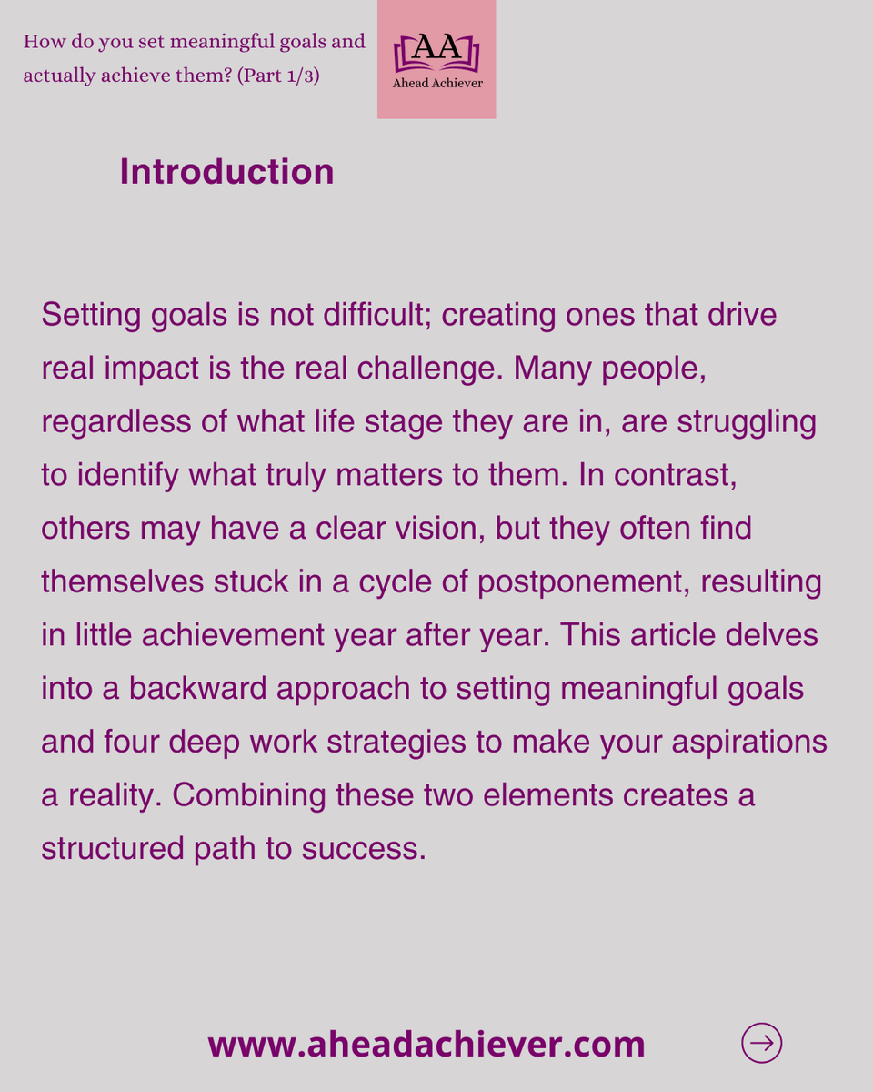 AheadAchiever's tweet photo. How do you set meaningful goals and actually achieve them? – Part 1/3
Learn more in our latest blog https://t.co/TTf8D5qalS
#AheadAchiever #books #TakeBackYourPower #DeepWork #UK #GoalSetting #StudySkills #productivity #ProfessionalDevelopment #TimeManagement #SelfDiscipline https://t.co/aX7NEx2bJo