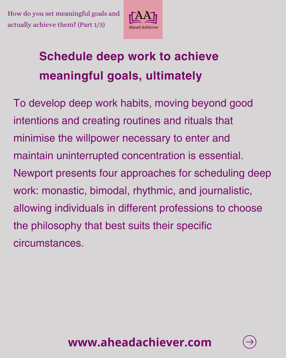AheadAchiever's tweet photo. How do you set meaningful goals and actually achieve them? – Part 1/3
Learn more in our latest blog https://t.co/TTf8D5qalS
#AheadAchiever #books #TakeBackYourPower #DeepWork #UK #GoalSetting #StudySkills #productivity #ProfessionalDevelopment #TimeManagement #SelfDiscipline https://t.co/aX7NEx2bJo