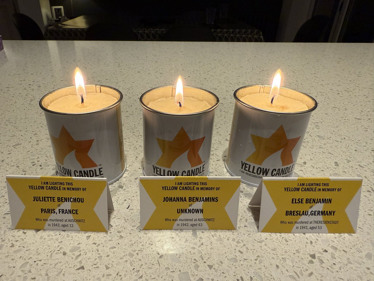 Rob Music (@robmusic_) on Twitter photo I light these candles in memory of Juliette Benichou, murdered at Auschwitz aged 12, Johanna Benjamins, murdered at Auschwitz aged 63 and Else Benjamin, murdered at Theresienstadt aged 53. #yellowcandleuk <a href="/YellowCandleUK/">Yellow Candle</a> I light these candles in memory of Juliette Benichou, murdered at Auschwitz aged 12, Johanna Benjamins, murdered at Auschwitz aged 63 and Else Benjamin, murdered at Theresienstadt aged 53. #yellowcandleuk <a href="/YellowCandleUK/">Yellow Candle</a>