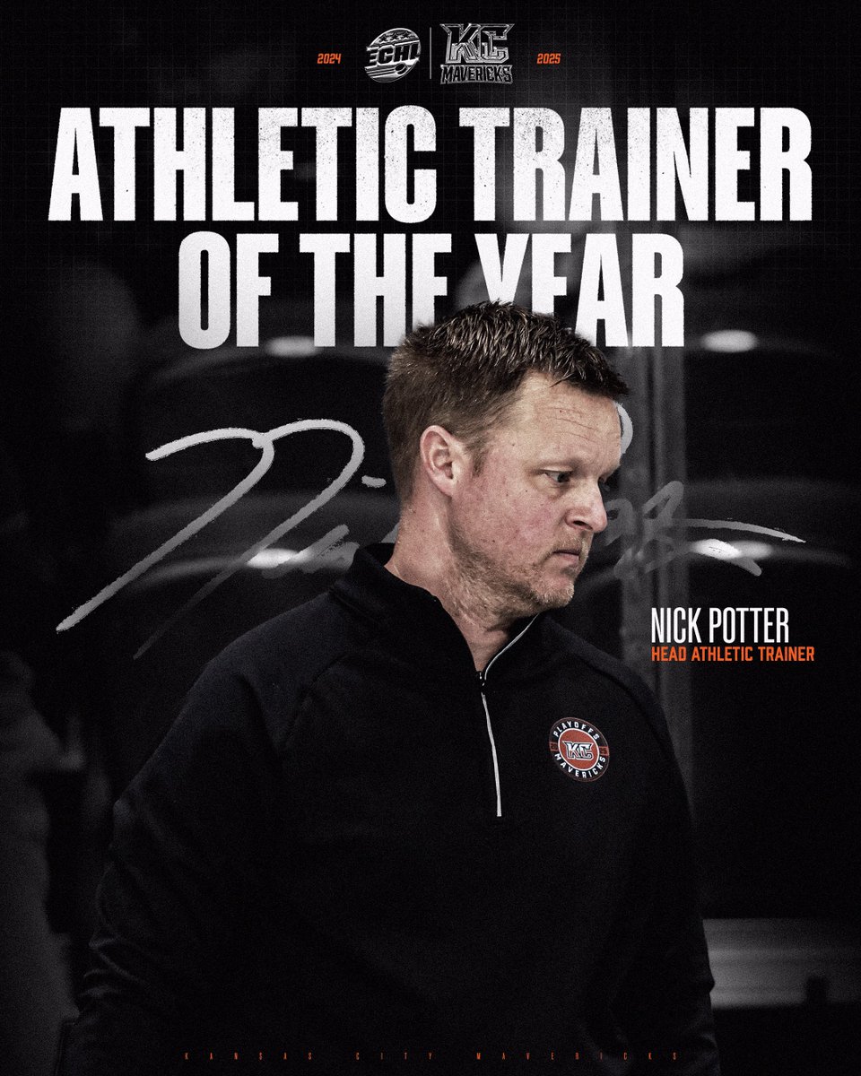 Mavs fans, join us in congratulating Nick Potter on being named the ECHL Athletic Trainer of the Year for the 2024–25 season!

His dedication and hard work keep our team prepared to compete at the highest level. Way to go, Nick!

Read more —> kcmavericks.com/news/2025/04/k…