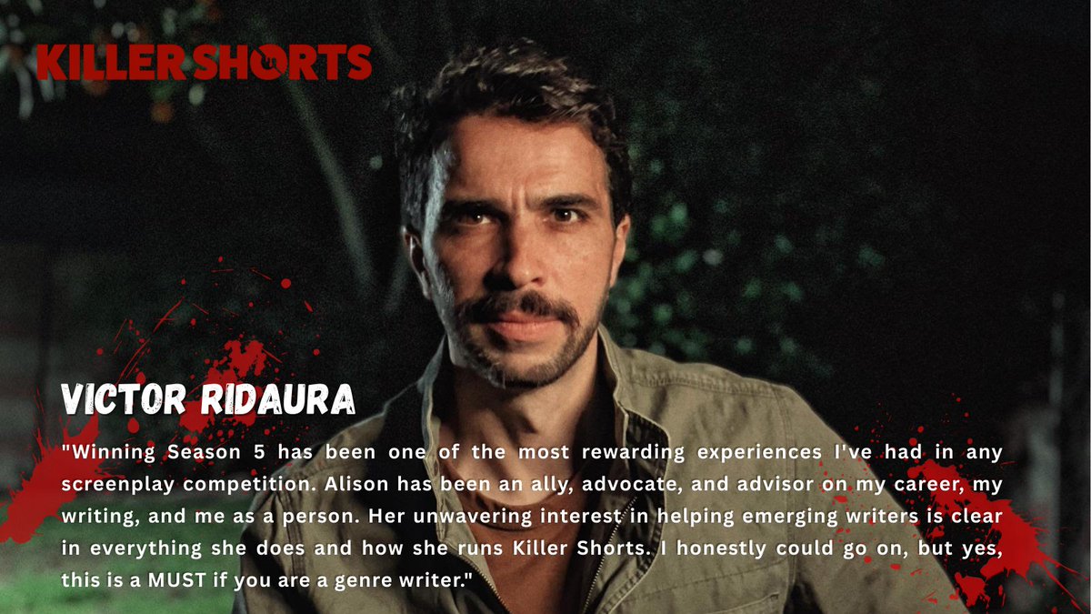 Horror #writers! If you’re still on the fence about submitting to the next season of the #KillerShorts competition, consider the advice from Victor Ridaura, our S5 winner…

“…a MUST if you are a genre writer.” ☠️✍️

#killershorts #killeralum #ScreenwritingTwitter #horror