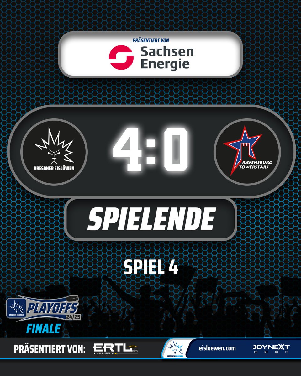 Wir holen uns Spiel 4 mit 4:0!
Durch Tore von Suvanto, Postel und Gorcik² sichern wir uns den dritten Sieg der Serie, Danny aus den Birken feiert seinen vierten Shutout - Freitag geht's weiter! 💙🤍

#EislöwenRudel #DresdnerEislöwen #DREvsRVT