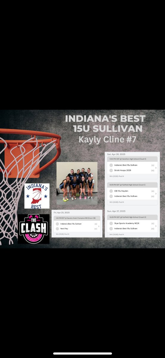 Kayly Cline (@kaylycline) on Twitter photo Here’s my schedule for the clash this weekend ! Come check us out!
<a href="/mikemillsnc/">Mike Mills WBB College Recruiting</a>
<a href="/INBestBBall/">Indiana's Best BBall</a> Here’s my schedule for the clash this weekend ! Come check us out!
<a href="/mikemillsnc/">Mike Mills WBB College Recruiting</a>
<a href="/INBestBBall/">Indiana's Best BBall</a>