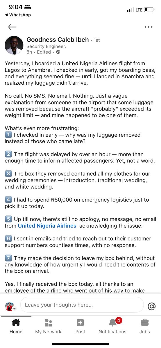 smiling_emoj's tweet photo. @flyunitedng Absolutely shocked at how @flyunitedng has handled my friend’s missing luggage situation. His wedding items were in that bag, and not even the courtesy of genuine help or empathy from your team. For an airline that boasts about ‘customer satisfaction,’. https://t.co/VDDHalr3HZ