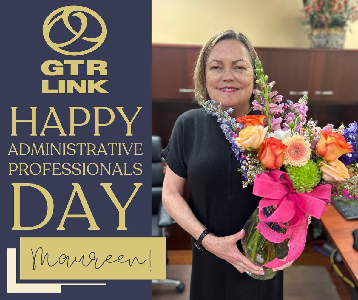 Happy Administrative Professionals Day to Maureen Lipscomb!
 
Maureen is the heart of the GTR LINK office—keeping everything running smoothly with a smile. We’re so grateful for all she does!

Bonus reason to celebrate: It’s also her BIRTHDAY today!
