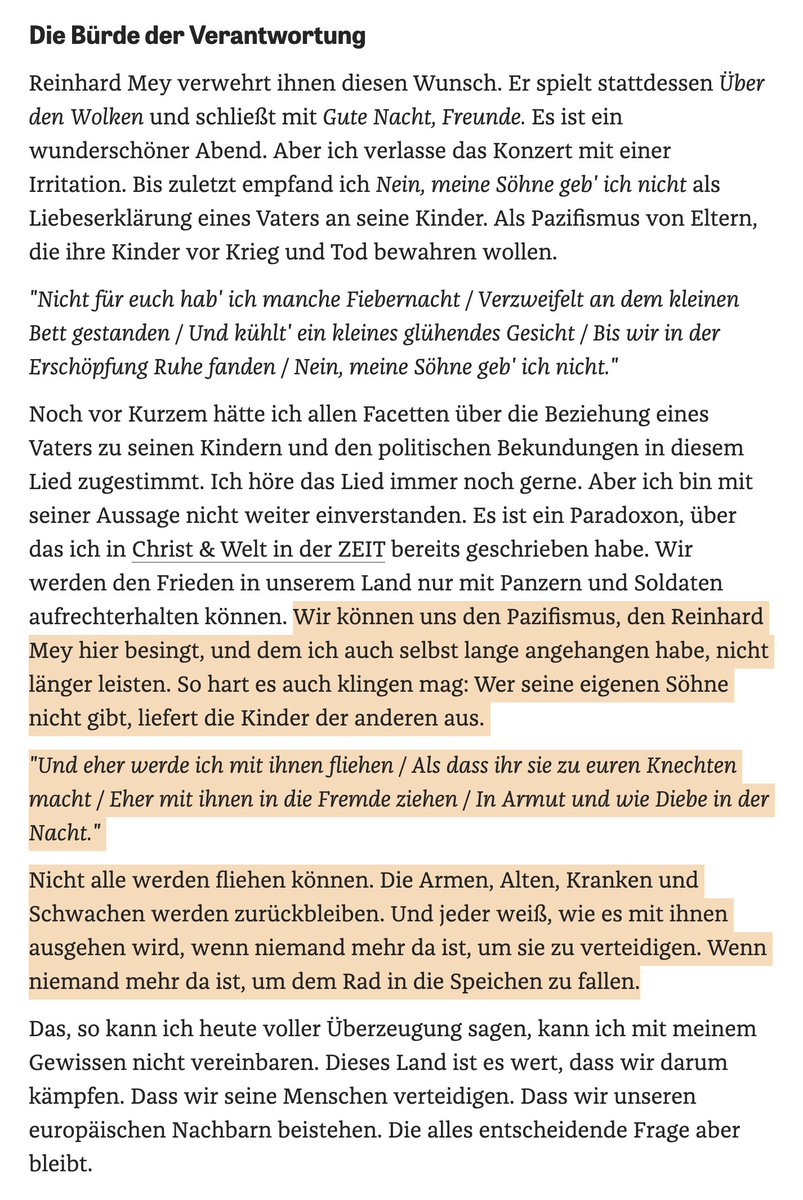 Gerhard Torges 📯- - Слава🇺🇦Україні Δ - #NAFO (@gtorges) on Twitter photo „Ja, ich würde für Deutschland sterben“.
Ein sehr nachdenklicher, aber beeindruckender Text von <a href="/stephanpalagan/">Stephan Anpalagan</a> zum Thema Wehrdienst.
Er schildert sehr klar seinen Weg vom Kriegsdienstverweigerer zum vorsichtigen Befürworter der (auch bewaffneten) Verteidigung unseres Landes. „Ja, ich würde für Deutschland sterben“.
Ein sehr nachdenklicher, aber beeindruckender Text von <a href="/stephanpalagan/">Stephan Anpalagan</a> zum Thema Wehrdienst.
Er schildert sehr klar seinen Weg vom Kriegsdienstverweigerer zum vorsichtigen Befürworter der (auch bewaffneten) Verteidigung unseres Landes.