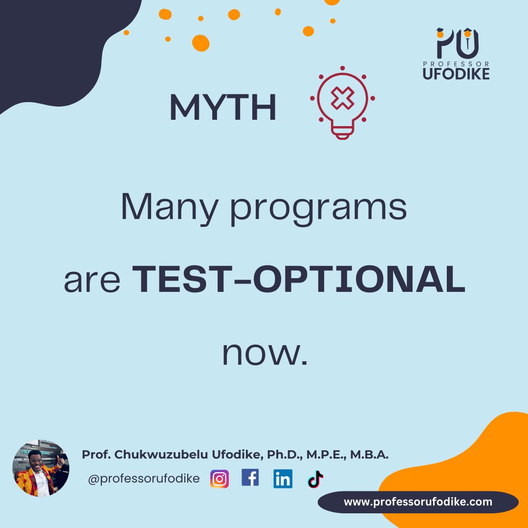 profufodike's tweet image. 📚 “You must write GRE to study in the U.S.”

❌ Myth.

Many U.S. grad programs are now test-optional. Your SOP, CV, and experience matter more.

Focus on what counts.

#GREOptional #GradSchoolMyths #AdmissionsTips #StudyInUSA #ProfessorUfodike