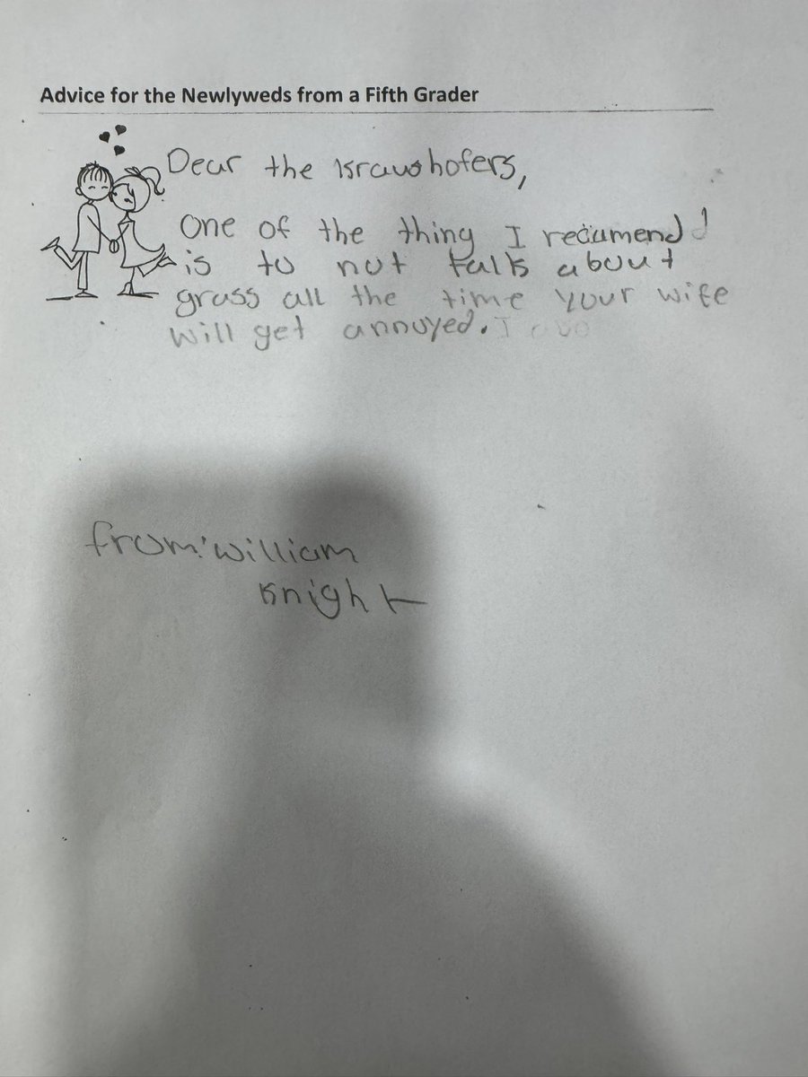 GolfSuper2GM's tweet image. 8 years ago I hosted a @TheFirstGreen 5th grade field trip just days before my wedding and as a thank you the teachers had their students write marriage advice letters for the newlyweds! Well today that same teacher was back for another field trip with with a different grade and…