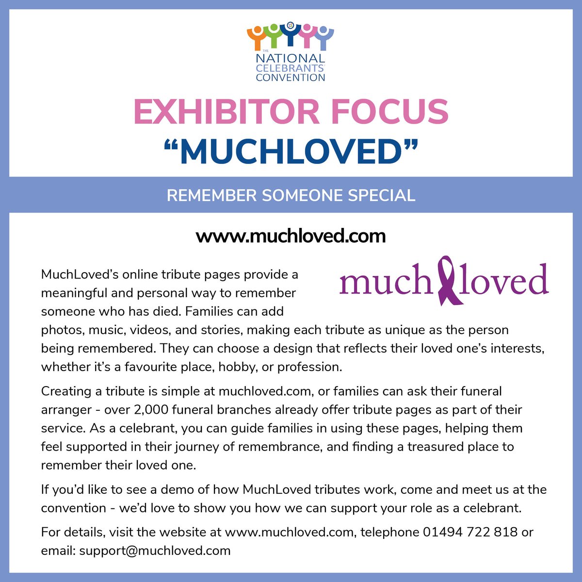 Exhibiting at the National Celebrants' Convention, MuchLoved offers an online place to place to remember a special person.

We look forward to meeting their team this coming Monday.

celebrantsconvention.co.uk

#NCC2025 #NCC25 #Connect #Learn #Grow #Celebrants #CelebrantsTogether