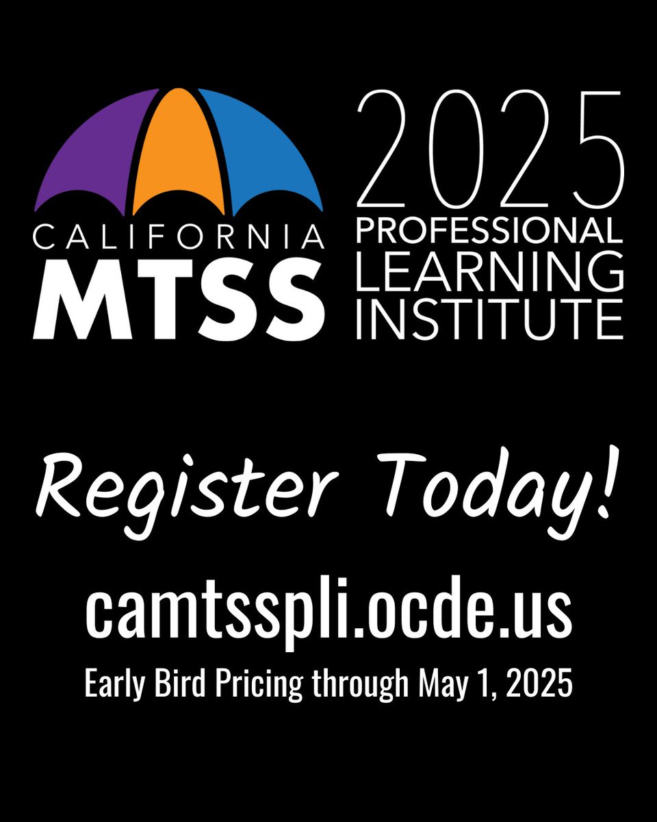 ca_mtss's tweet photo. The CA MTSS 2025 Professional Learning Institute is coming!
🗓️ July 22-24, 2025
📍Anaheim Convention Center
Join us for three days of learning, collaboration, & impact.
Register now!
🔗https://t.co/sJxVqOSDlL
Early Bird pricing through May 1.
#CAMTSS #UniteEmpowerImpact https://t.co/4cgYjhfVoO