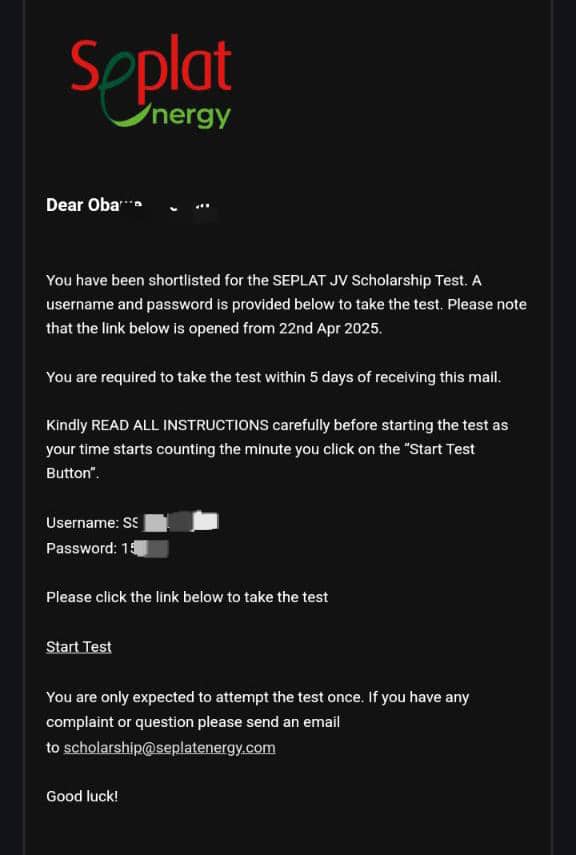 gsenetwork24's tweet photo. SEPLAT HAS SHORTLISTED SUCCESSFUL APPLICANTS FOR HER SCHOLARSHIP TEST.

DO CHECK YOUR MAIL IF YOU APPLIED FOR IT.

Wishing you all the very best in your Test.

#seplat @SeplatEnergy https://t.co/2EzlJzXKGa