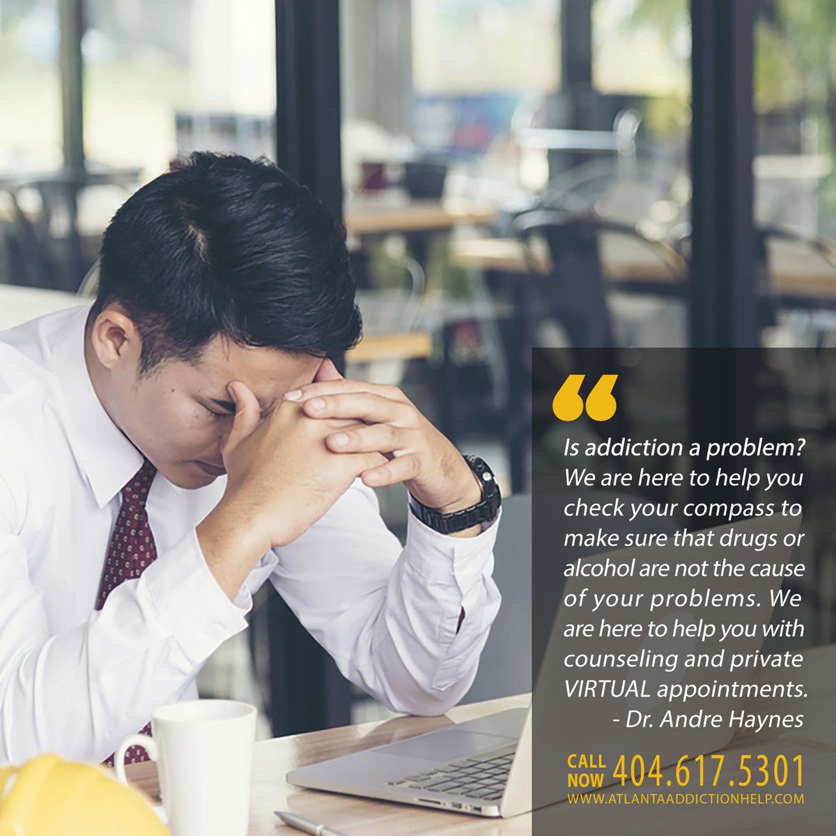 atlanta_help's tweet photo. Addiction Telemed is a new concept in addiction recovery. Founded by Dr. Andre Haynes, Addiction Telemed is a virtual clinic that prides itself on private, convenient, and superior care accessed via the web. Contact us today: visit https://t.co/iwYrj0vHja or call 404-617-5301. https://t.co/8Dqf4sQj3q