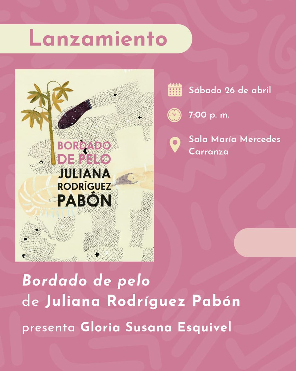 julianarpabon's tweet photo. Estaré hablando este sábado con Gloria sobre BORDADO DE PELO en la FILBO. Es en la noche, en corferias, fin de semana, va gente guapa, hablaremos del deseo, de la aguja, puedes cruzar una mirada, coquetear con alguien, comprar el libro, luego salir a bailar. Piénsalo. https://t.co/Hb7iogIpvB